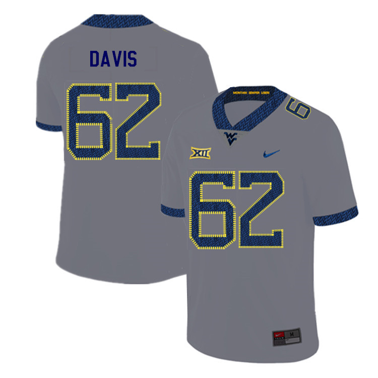 2019 Men #62 Zach Davis West Virginia Mountaineers College Football Jerseys Sale-Gray